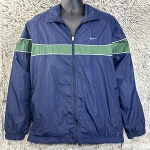 Vtg 90's Nike Windbreaker Track Jacket Full Zip Lined Spell Out Swoosh Navy  L‎